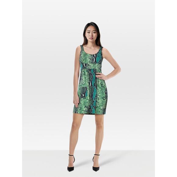 DVF Diane Von Furstenberg Dress 10 FERDON Green Python Snake Silk Jersey Mini - Picture 2 of 8